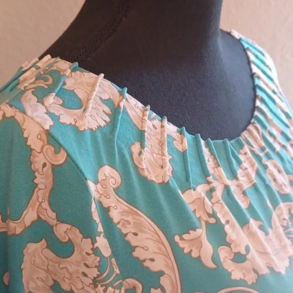 Talbots Teal and Tan Paisley Print Blouse. - Picture 2 of 5
